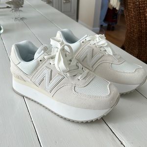 New Balance 574+ Platform Sneaker in Sea Salt & Turtle Dove